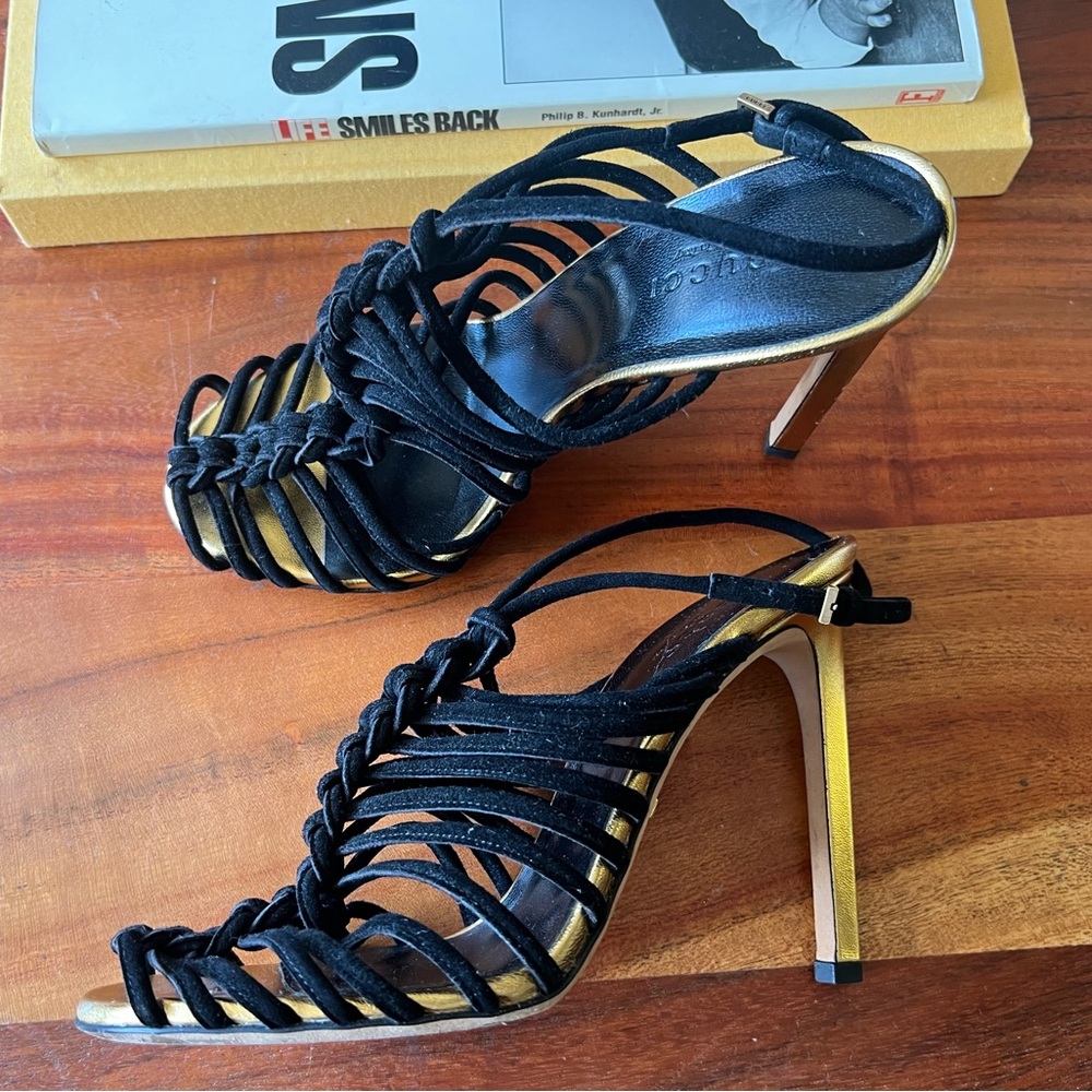 Gucci Angelique Black Corded Suede Sandals